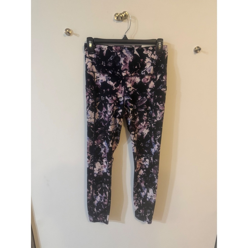Gaiam Om Fit High Waisted Floral Leggings Purple Black Yoga Pants Small NWT S